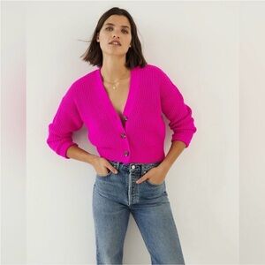 Vibrant Fuchsia V-Neck Button Cardigan Sweater